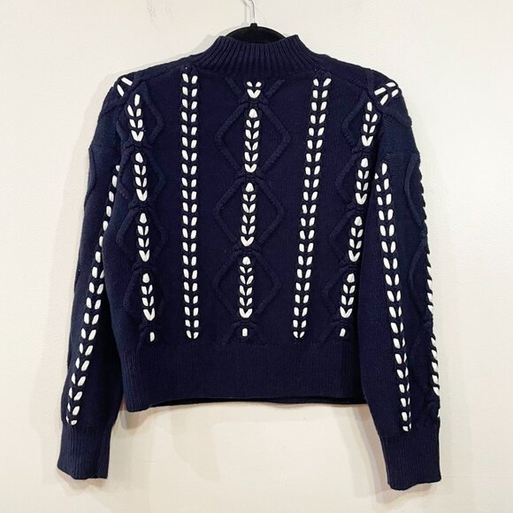 New Rails Tori Lace Up Cotton Blend Sweater Navy White XS $288 - Picture 3 of 8